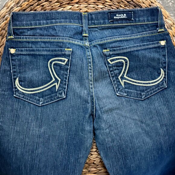 Rock & Republic Kassandra Blue Denim Womens Stretch Bootcut Jeans Size 28 033085 - Picture 2 of 6